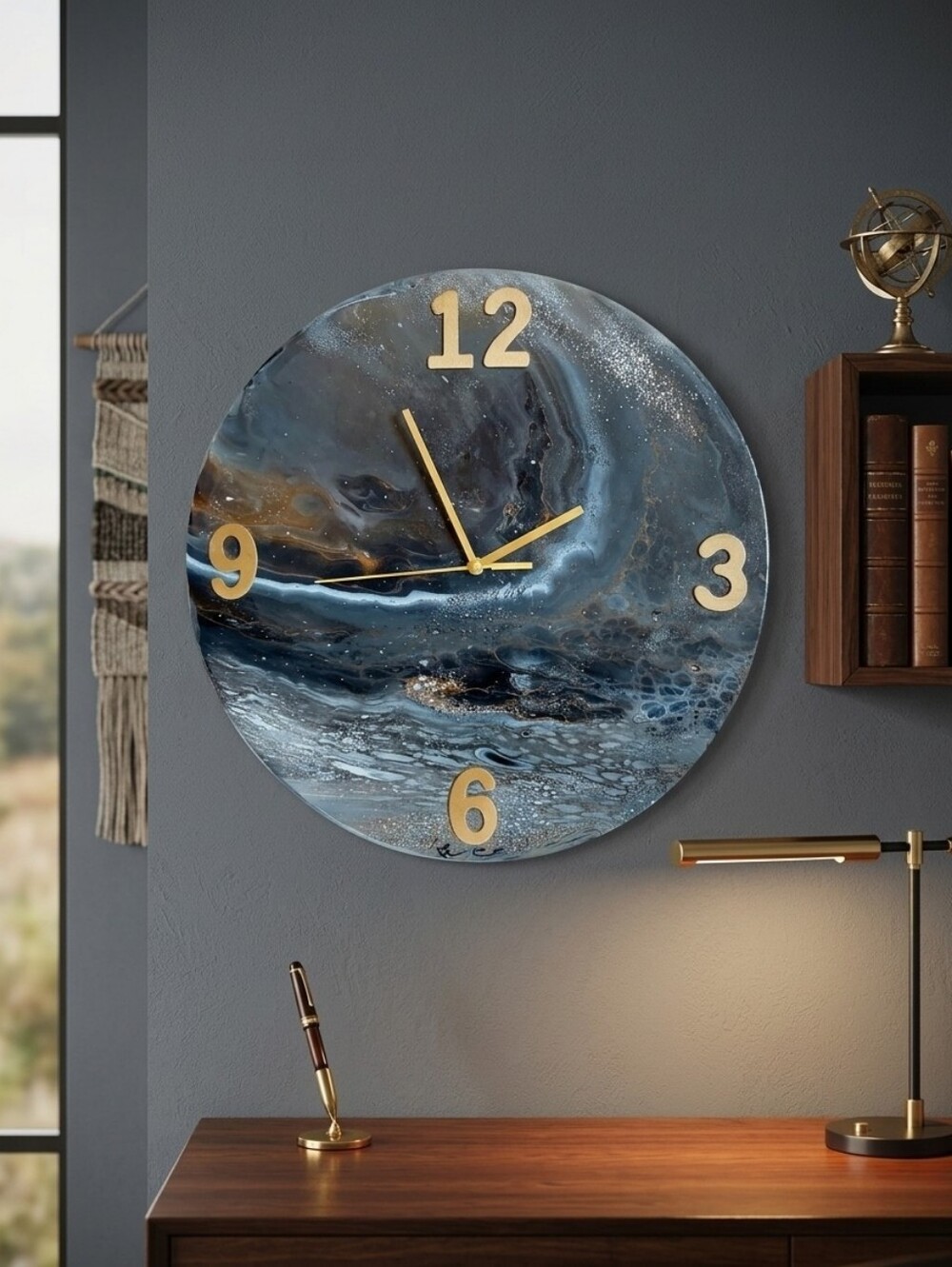 Luxury Fluid Art Wall Clock by FCK LIMITS STUDIO. Gold | Grey